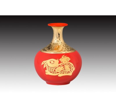 6吋上金洋紅釉富裕常樂反口天球
