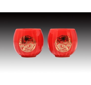 祥龍瑞氣(金)洋紅釉南瓜對杯禮盒